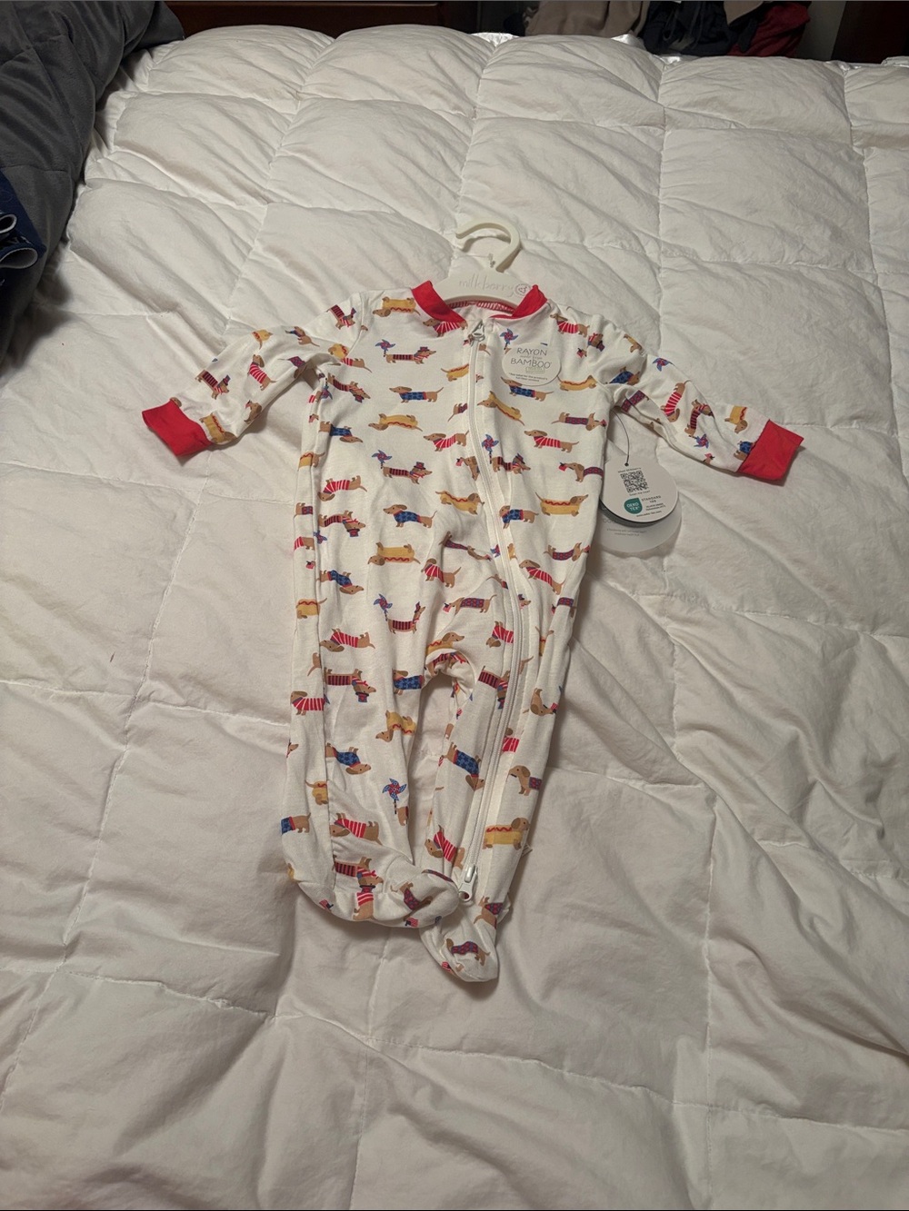 Milkberry   Footie with Dachshund Print - Red Trim